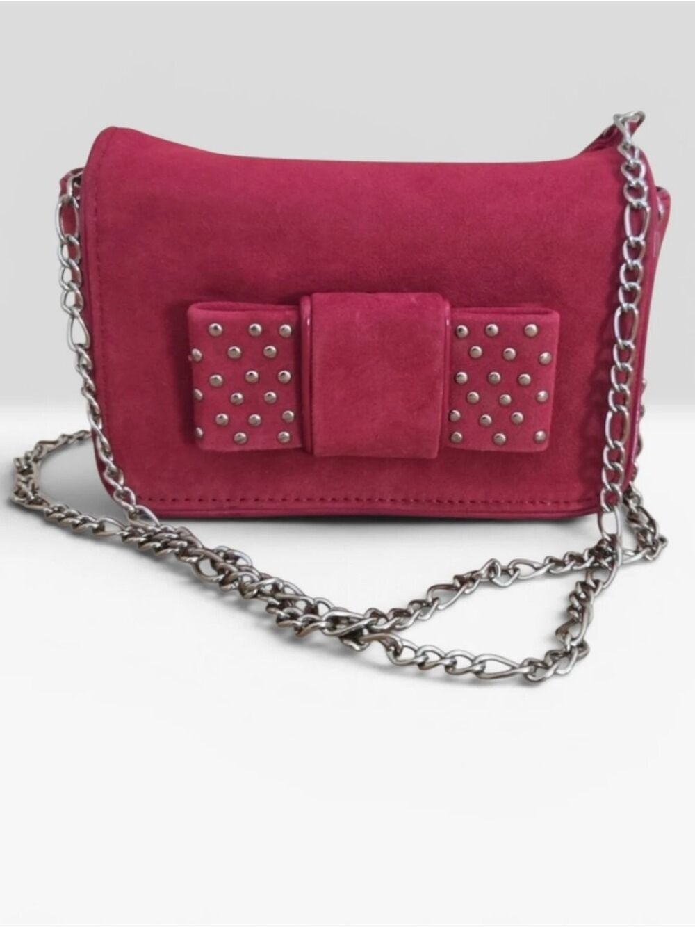 White House Black Market Pink Faux Suede Bow Studded Crossbody NWT
